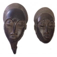 Set of 2 Male Female Wooden Masks Carved Vtg Decor Cultural African Wall Hanging   123256545228